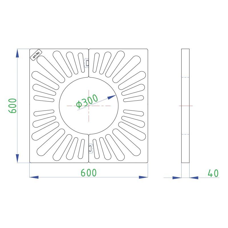 Ağaç Dibi Izgara 600 mm x 600 mm 2 Parçalı görsel 2